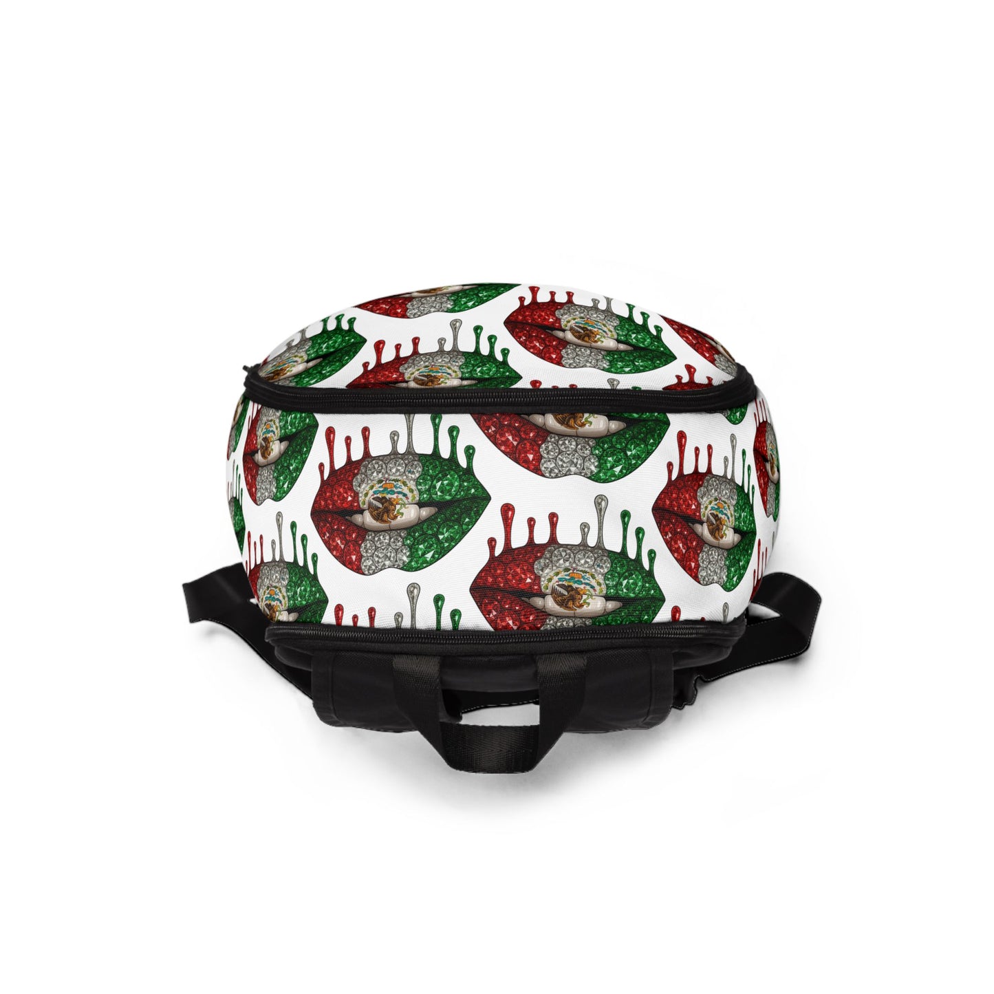 Mexican Flag Drip Lip Print Backpack - Patriotic Mexico Graphic School Bag