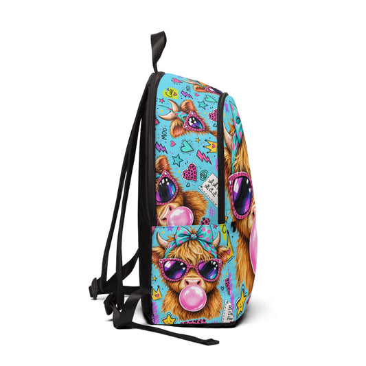 Cute Bubblegum Cow Print Backpack — Colorful Kawaii Animal School Bag - Kids Back pack - Highland Cow Backpack - Gifts for Kids