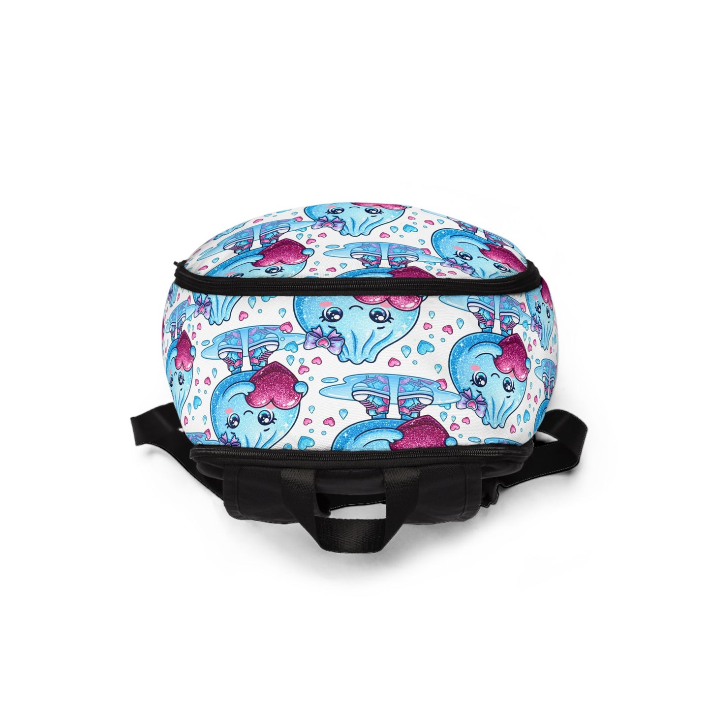 Cute Blue Dumpling Pattern Backpack – Kawaii Heart Plush Print School Bag