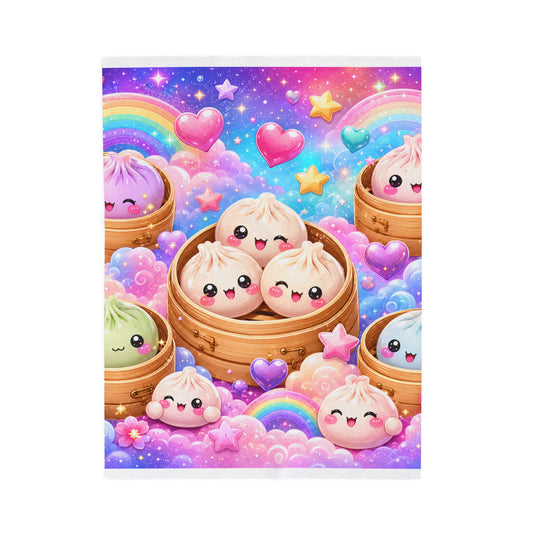 Kawaii Dim Sum Velveteen Plush Blanket — Rainbow Dumpling Throw