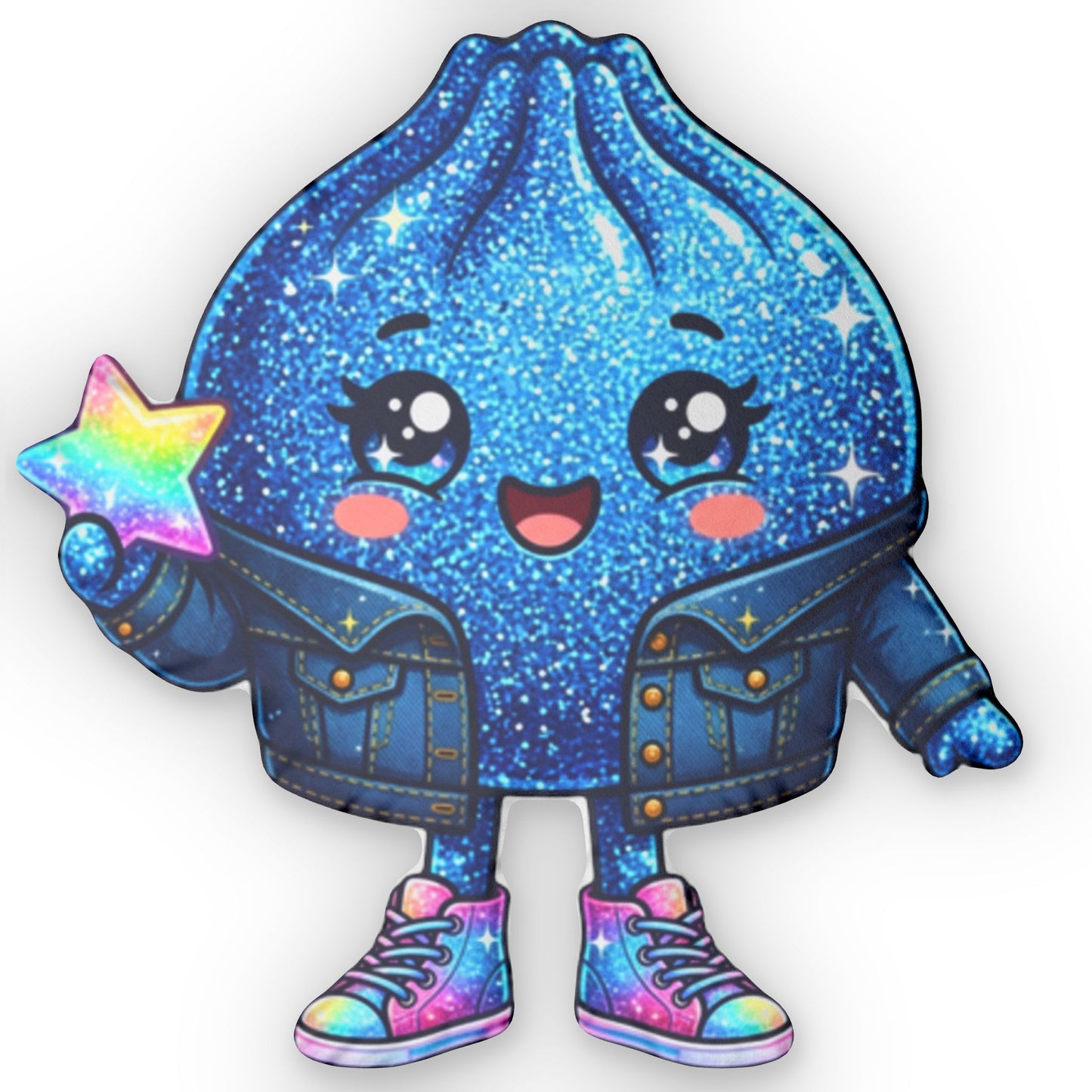 Cute Blue Kawaii Star Charm Pillow — Custom Shaped Plush Throw
