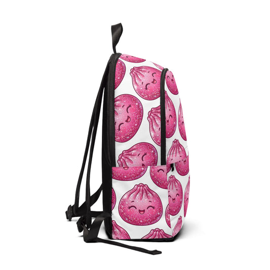 Pink Kawaii Dumpling Backpack — Cute Smiling Bao Pattern School & Travel Bag