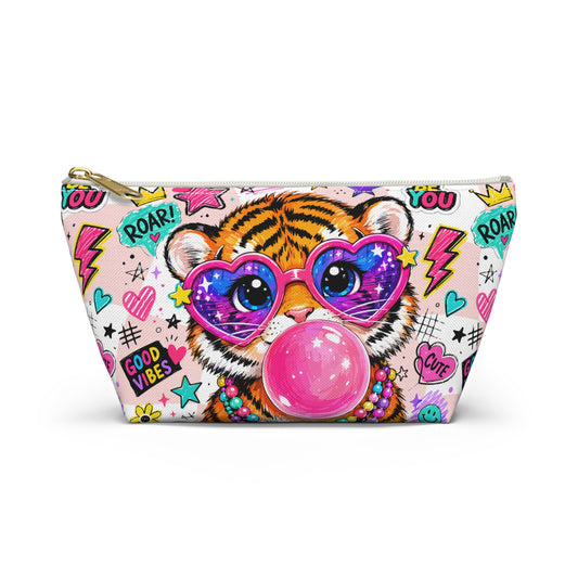 Cute Tiger Bubblegum Accessory Pouch — Heart Sunglasses Cosmetic Bag - kids pencil holder - back to school - Gifts for kids