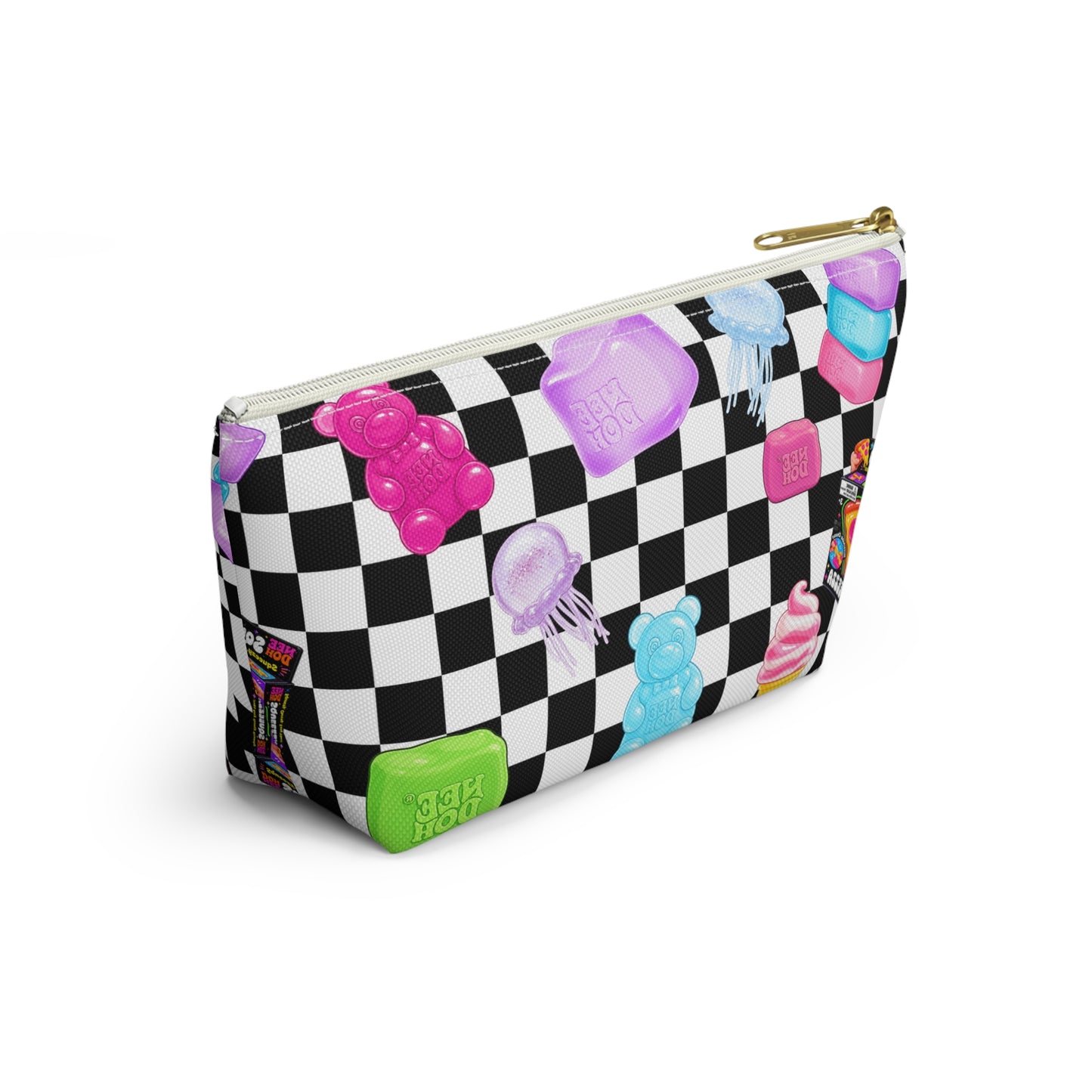 Checkerboard Candy Icons Accessory Pouch — Cute Candy & Snack Print T-Bottom Makeup Bag - kids pencil case -make up holder - travel case - back to school