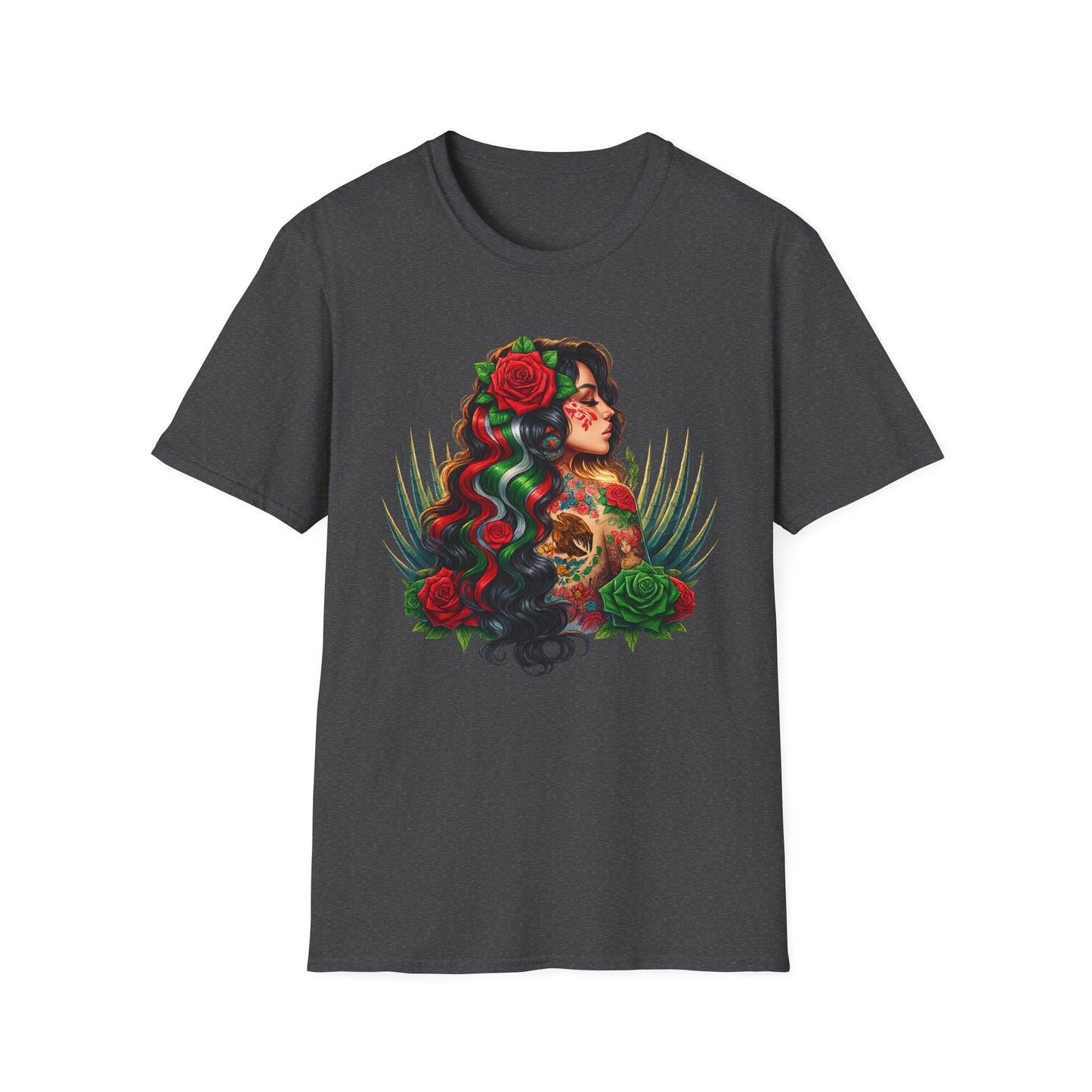 Day of the Dead Rose Portrait T‑Shirt — Sugar Skull Woman Graphic Tee