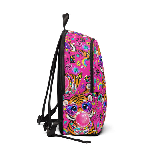 Bubblegum Tiger Kids Backpack — Cute Pink School Bag with Heart Sunglasses & 'Be You' Design