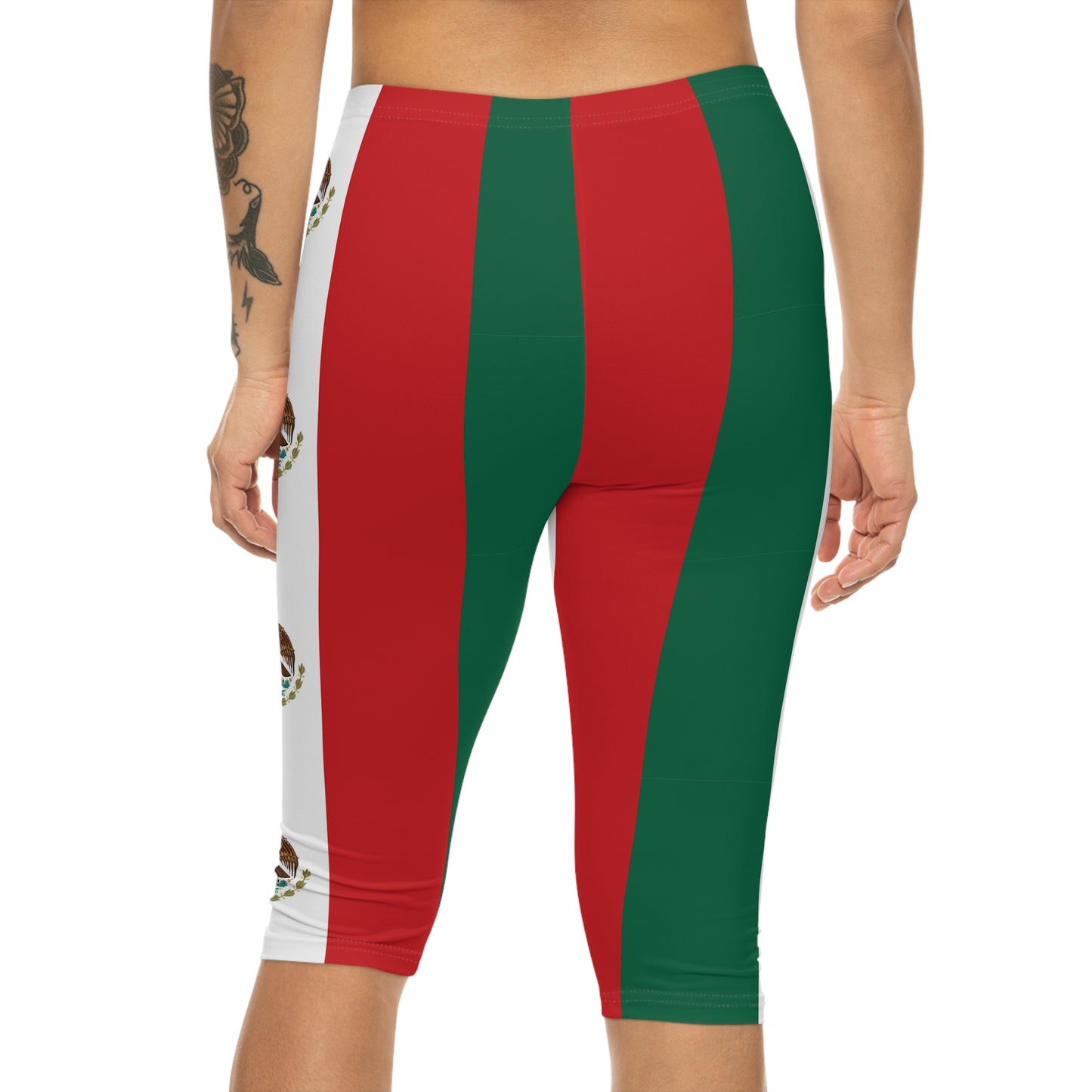 Mexico Flag Capri Leggings — Patriotic Red & Green Women’s Activewear