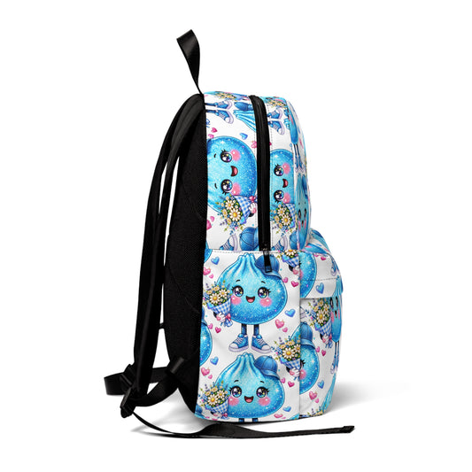 Kawaii Blue Dumpling Backpack — Cute Anime Food Pattern School Bag