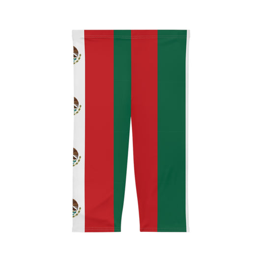 Mexico Flag Capri Leggings — Patriotic Red & Green Women’s Activewear
