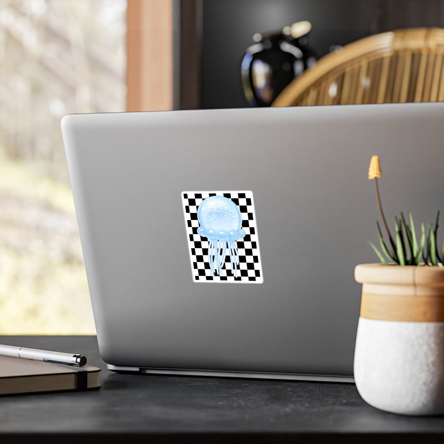Jellyfish Checkerboard Vinyl Sticker — Glossy Kiss-Cut Decal - need stickers - kids sticker