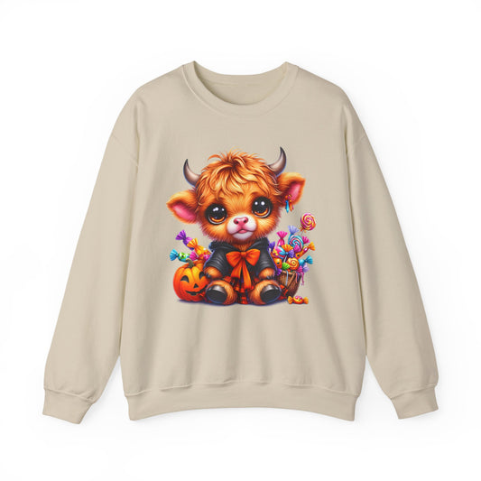 Halloween Highland Cow Sweatshirt — Cute Cow Pumpkin Candy Design - Halloween Sweatshirt - Cow Sweater - Halloween Costume