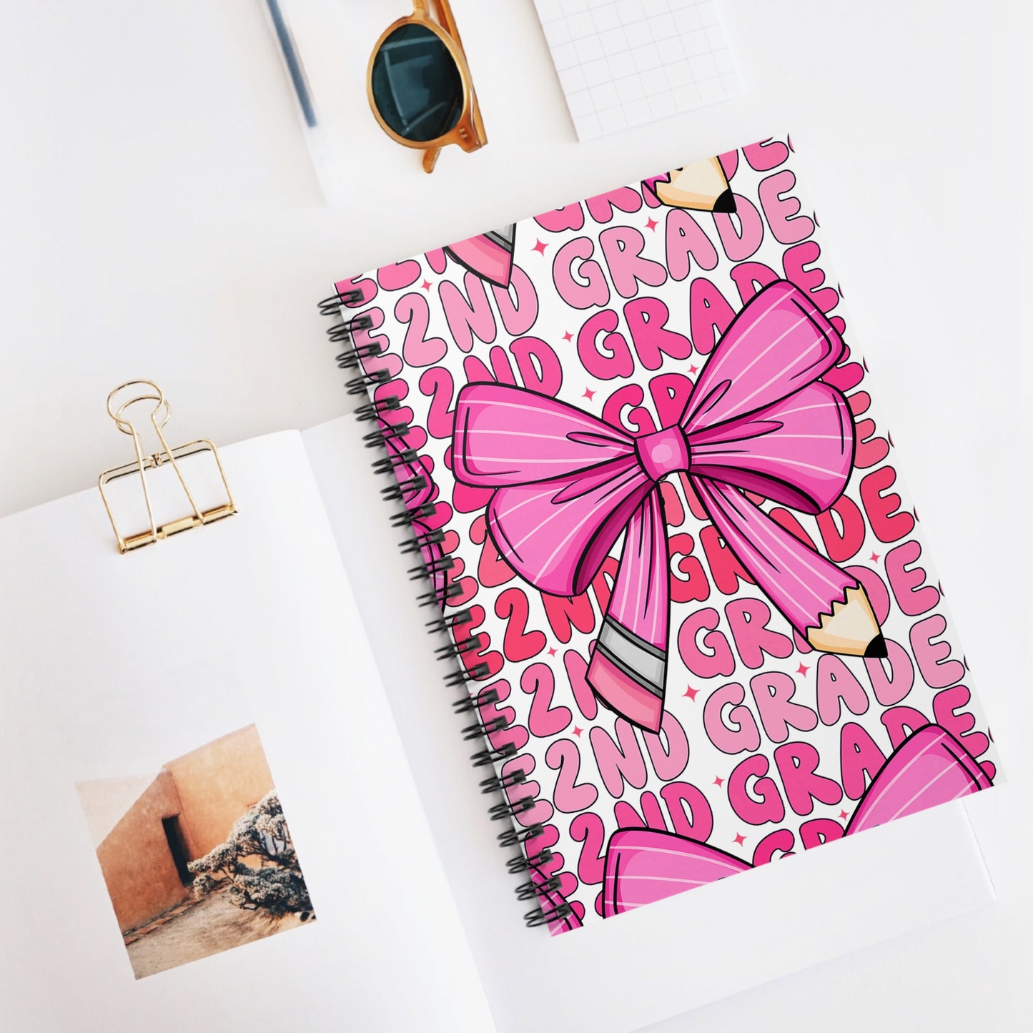 2nd Grade Spiral Notebook – Cute Pink Bow & Pencil School Journal