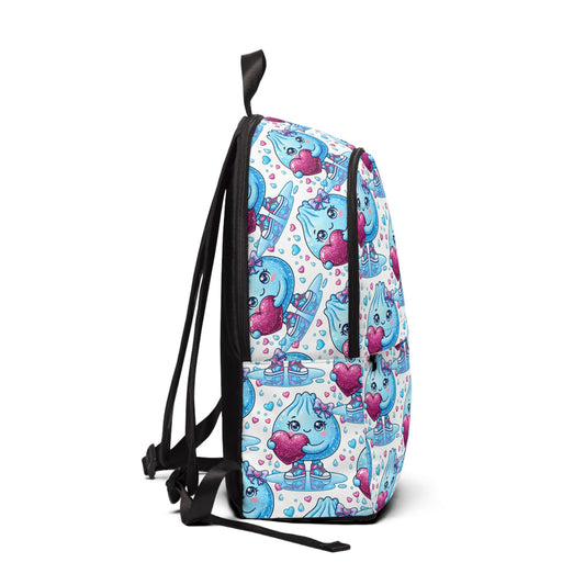 Cute Blue Dumpling Pattern Backpack – Kawaii Heart Plush Print School Bag