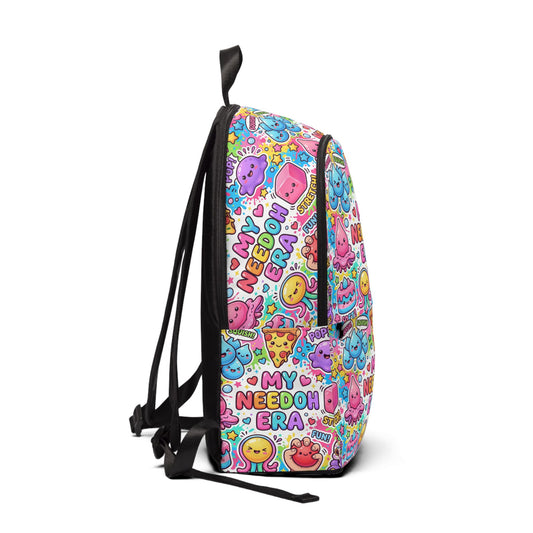 Cute Kawaii "My Needoh Era" Fabric Backpack – Colorful Cartoon Snack Print School Bag