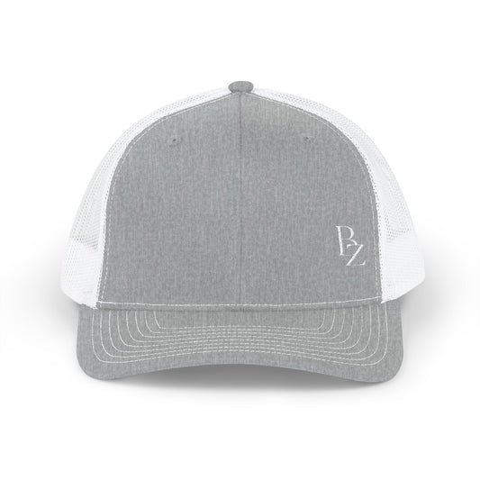 Embroidered 'BZ' Snapback Trucker Cap — Black Front White Mesh Hat