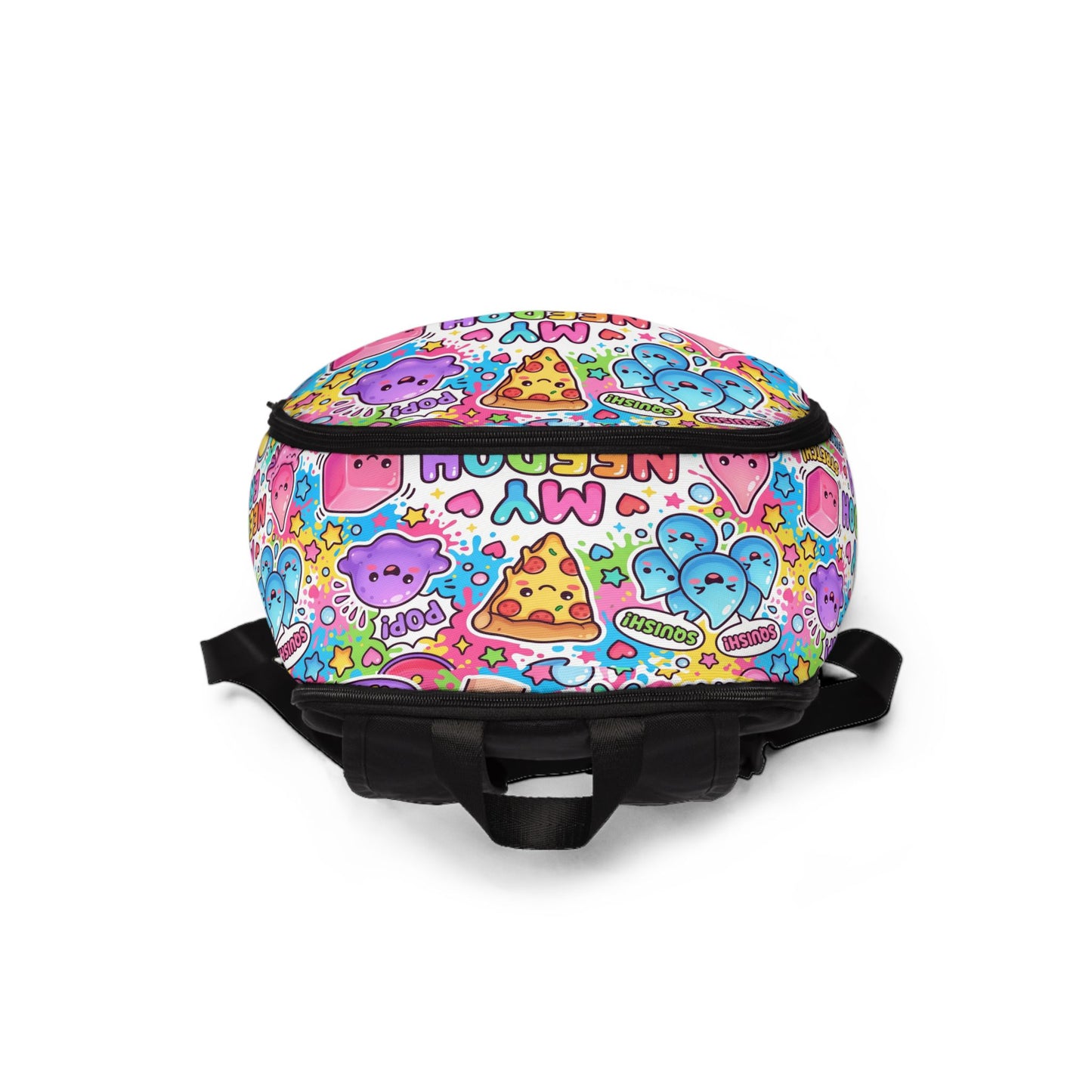 Cute Kawaii "My Needoh Era" Fabric Backpack – Colorful Cartoon Snack Print School Bag