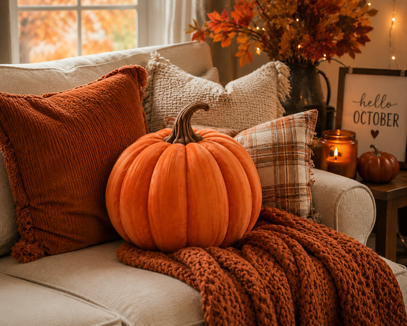 Pumpkin Shaped Pillow — Decorative Fall Pumpkin Cushion for Autumn & Halloween