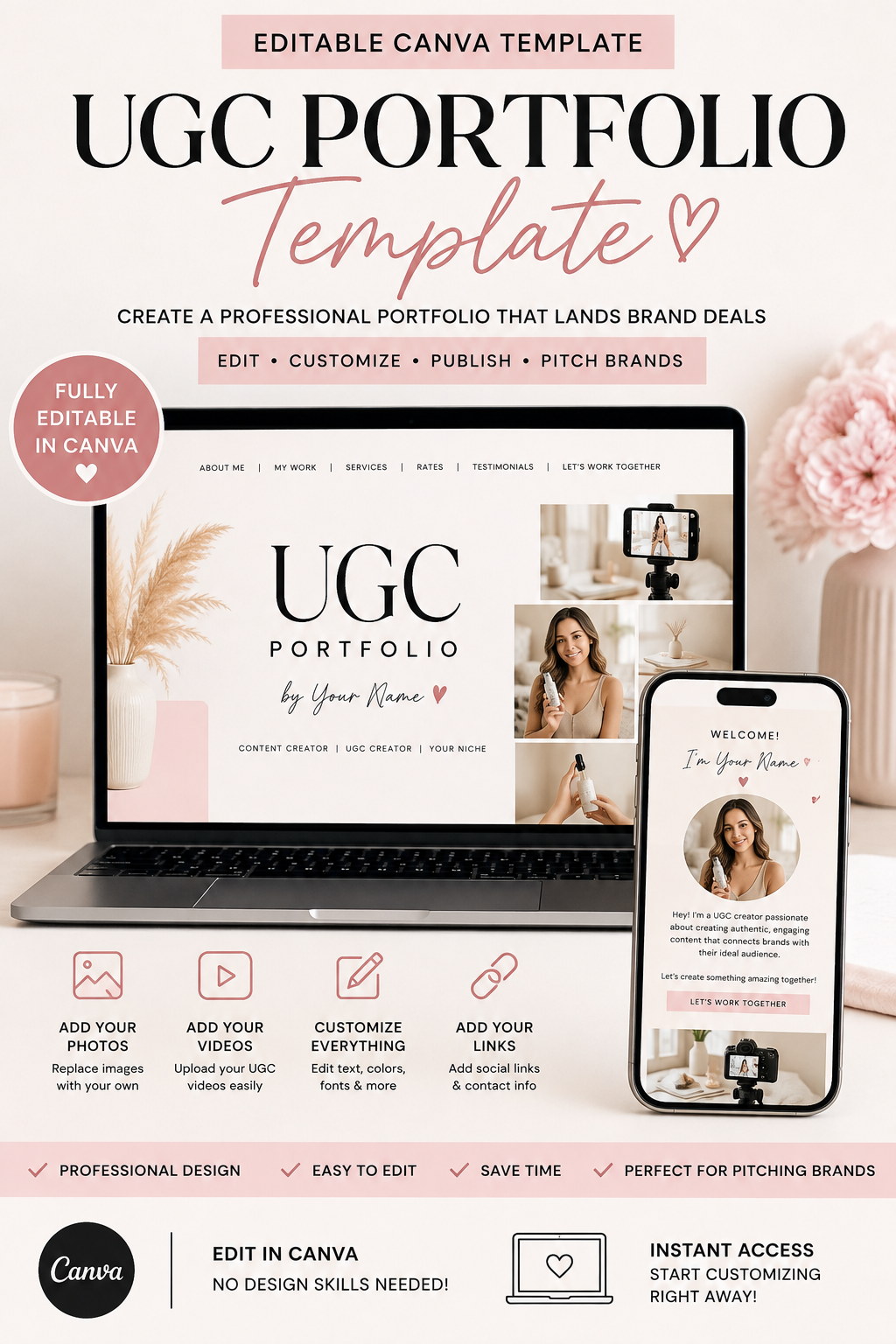 UGC Portfolio Canva Template | Editable Creator Portfolio for Brand Pitches