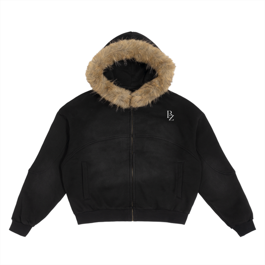 BZ Unisex Sun-Fade Detachable Fur Hoodie | Heavyweight Boxy Hoodie