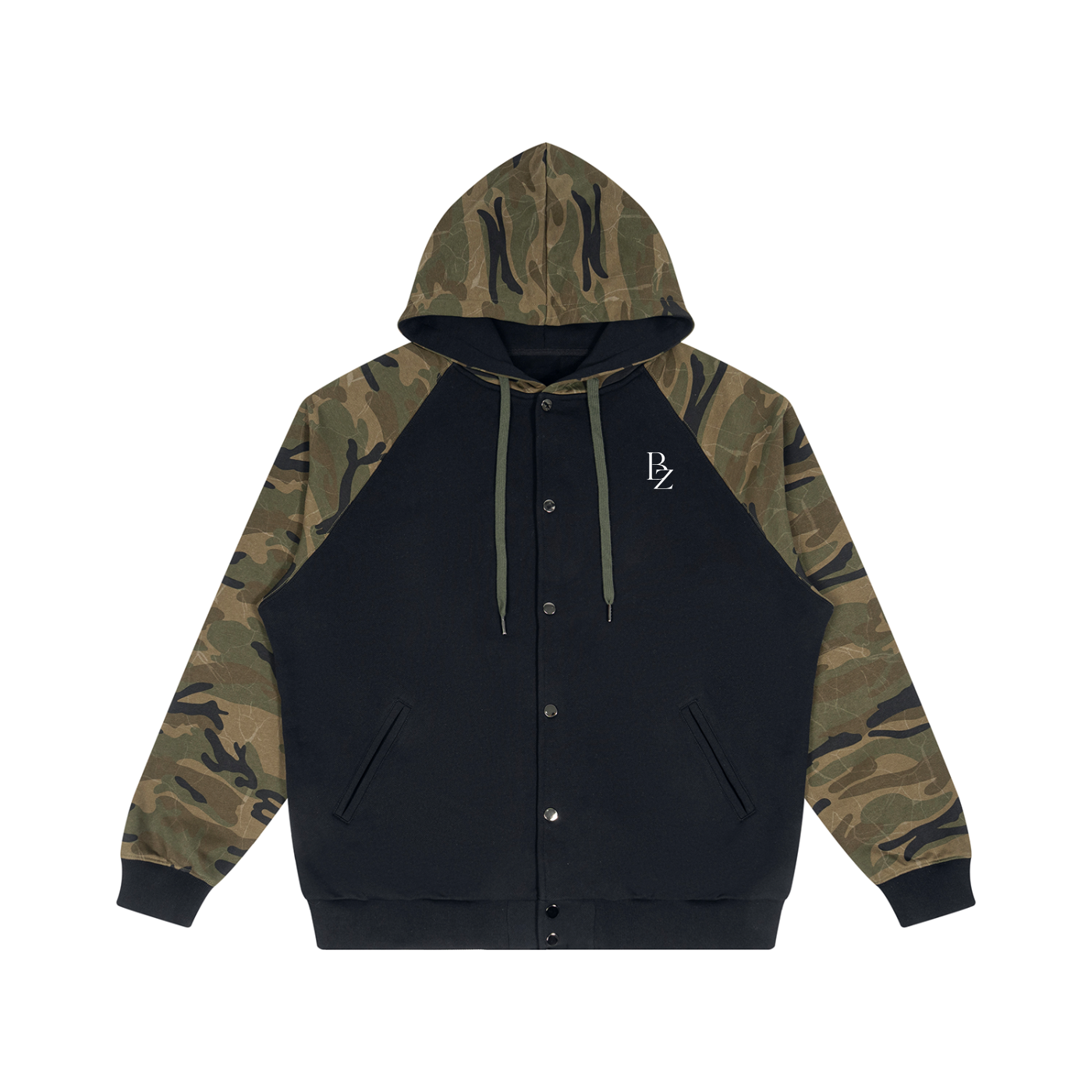 Unisex Camo-Splice Raglan Zip Hoodie