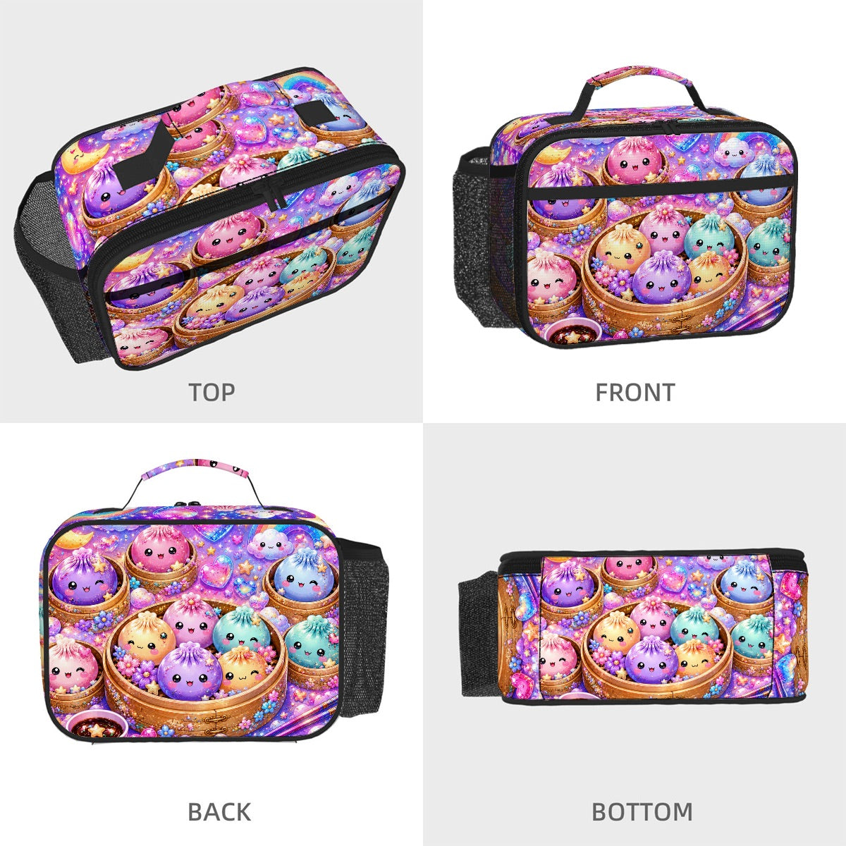Cute Kawaii Dumpling Pattern Backpack — Colorful Pastel Moon & Stars School Bag