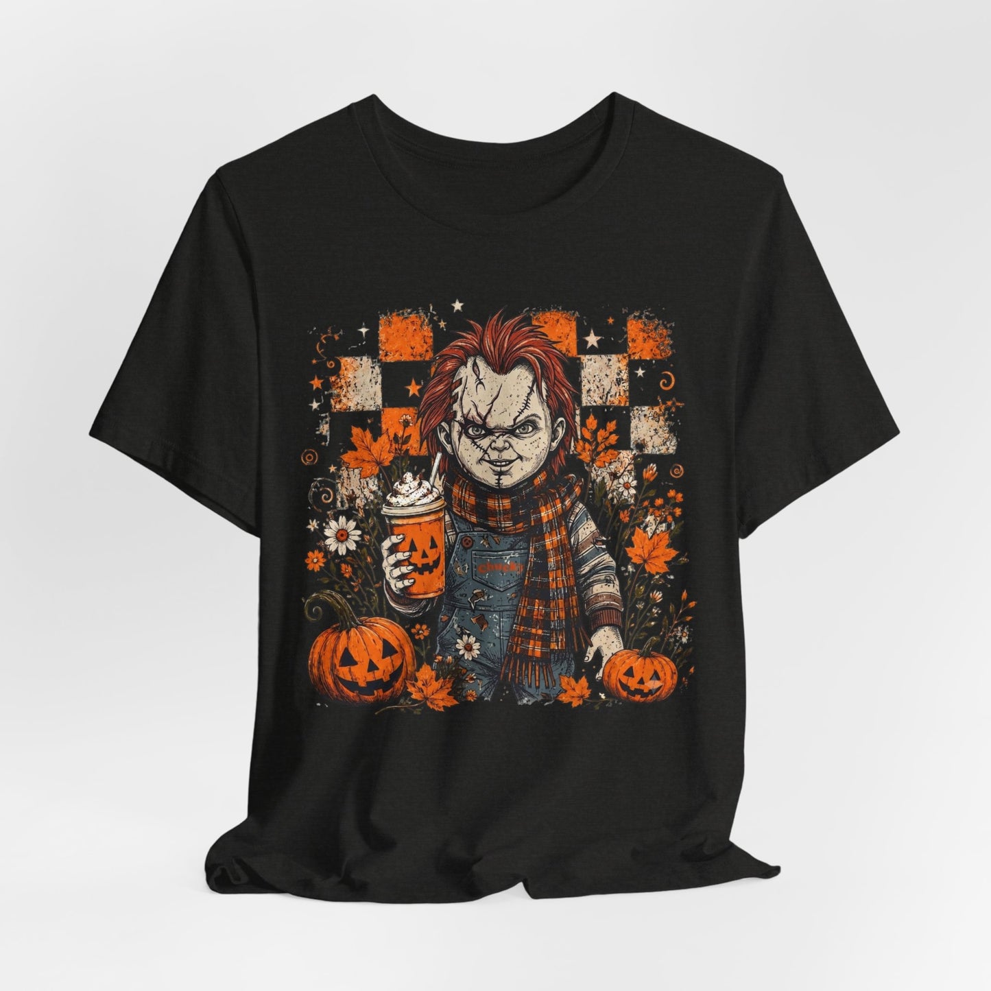 Halloween Horror Doll T‑Shirt – Pumpkin Patch Scare Tee