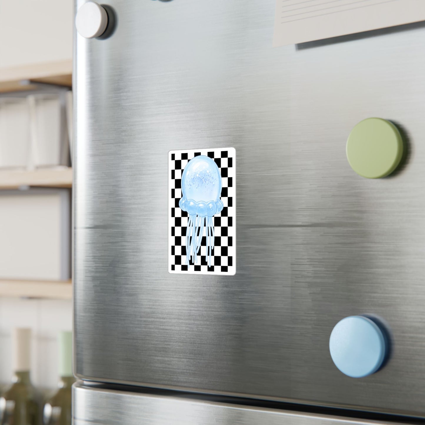 Jellyfish Checkerboard Vinyl Sticker — Glossy Kiss-Cut Decal - need stickers - kids sticker