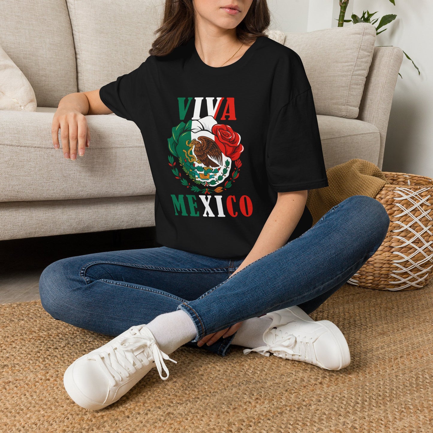 Viva Mexico T-Shirt — Mexican Flag Rose & Eagle Graphic