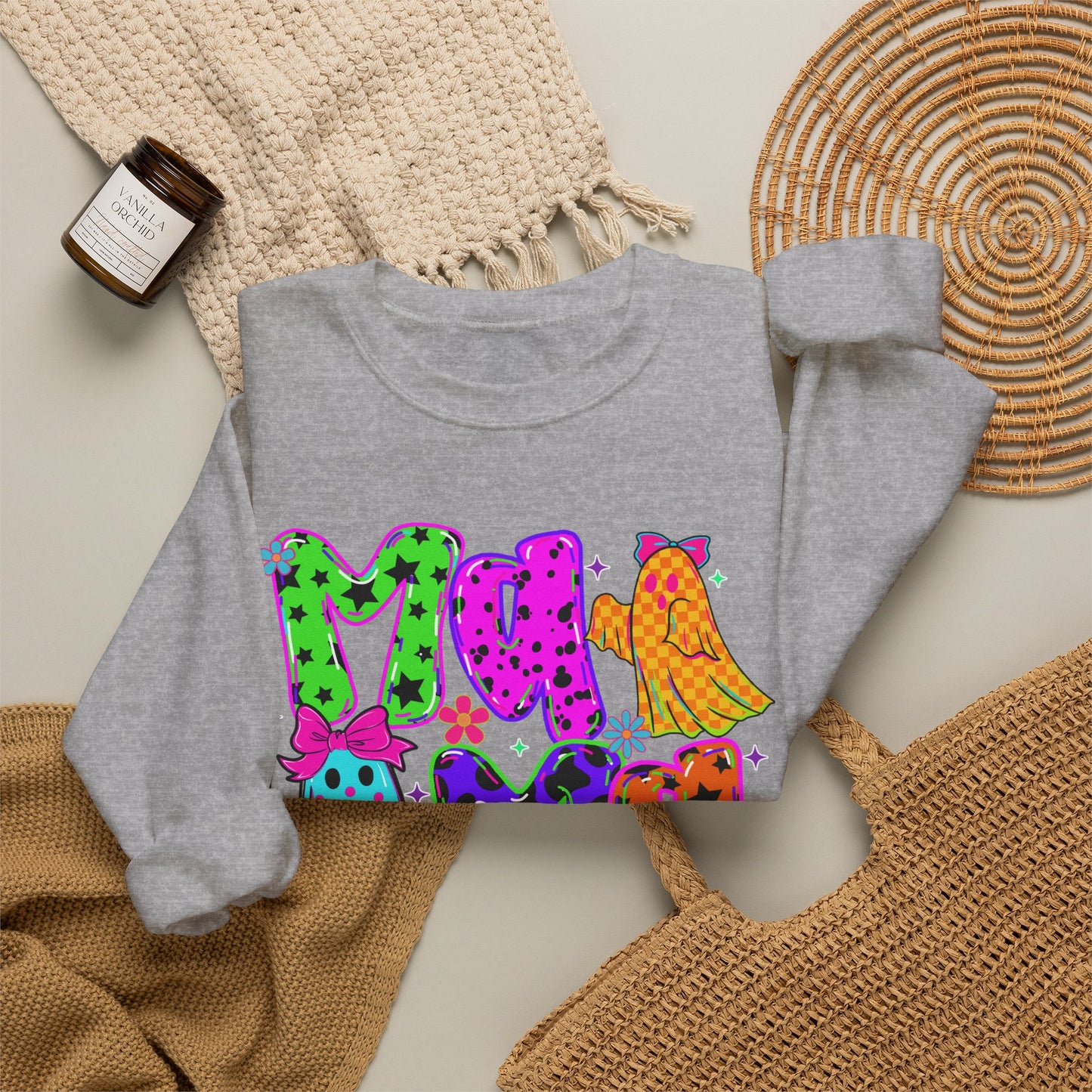 Ghost Mama Crewneck Sweatshirt — Colorful Neon Halloween Mom Pullover - Gifts for Mom - Mama Sweater - Halloween Sweater for Moms - Sweater Weather