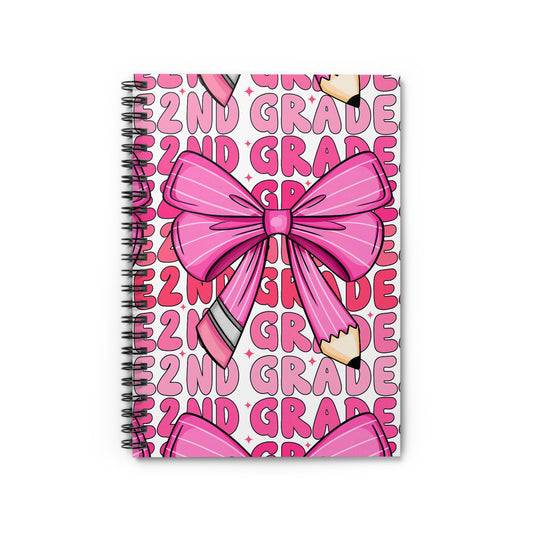 2nd Grade Spiral Notebook – Cute Pink Bow & Pencil School Journal