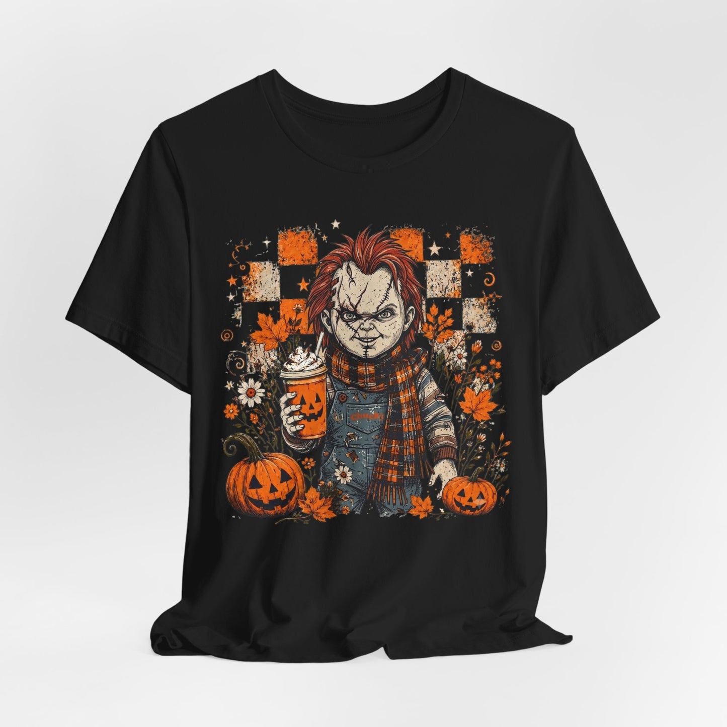 Halloween Horror Doll T‑Shirt – Pumpkin Patch Scare Tee