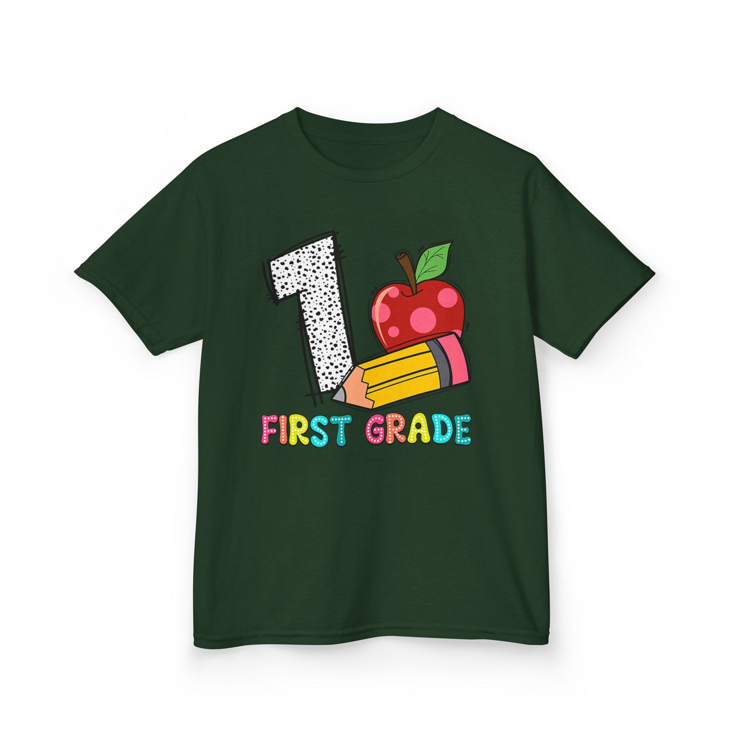 First Grade Kids T‑Shirt — Colorful '1 First Grade' Apple & Pencil Back-to-School Tee