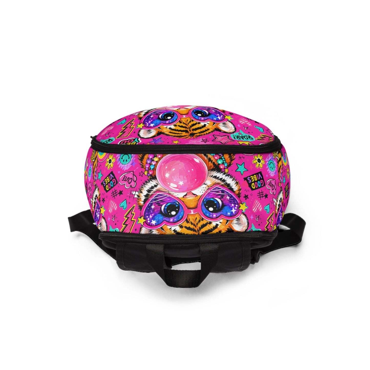 Bubblegum Tiger Kids Backpack — Cute Pink School Bag with Heart Sunglasses & 'Be You' Design