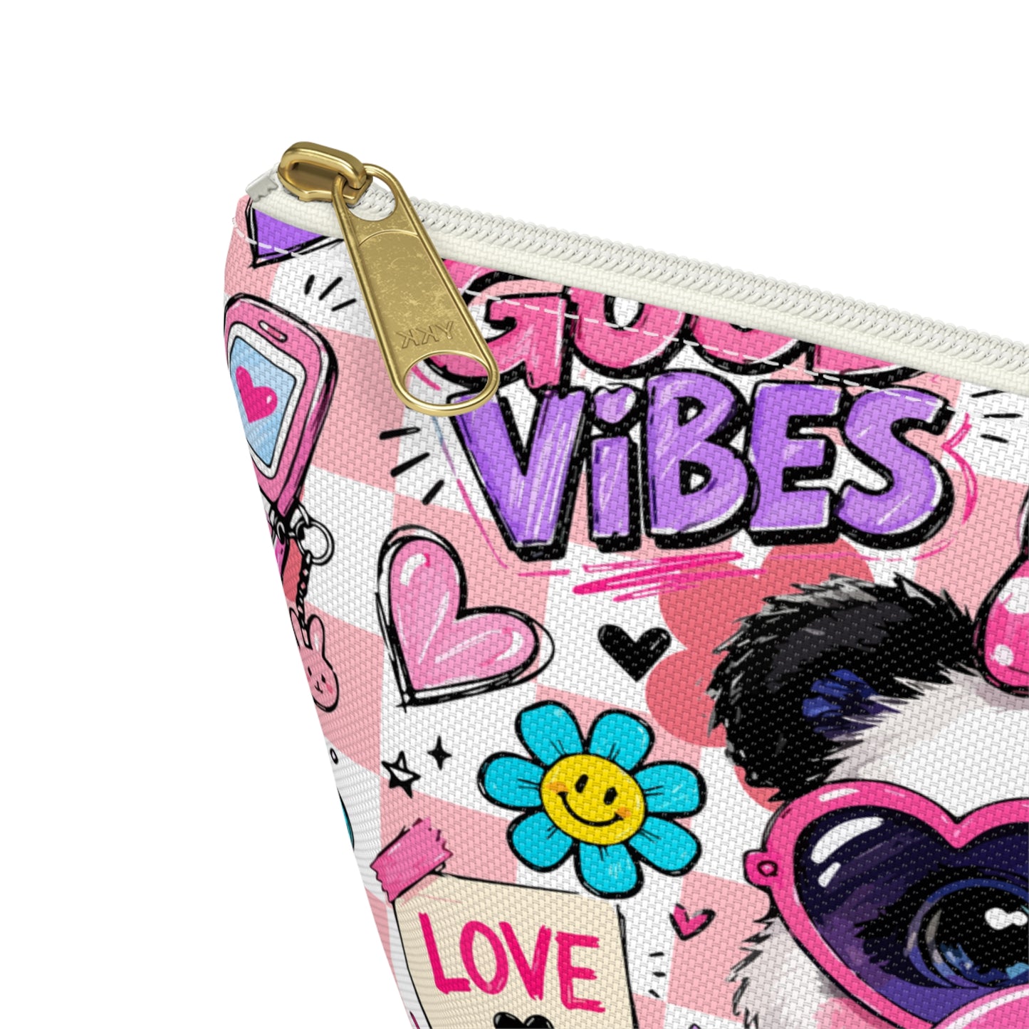 Cute Panda Bubblegum Accessory Pouch — Pink Heart Sunglasses Cosmetic Bag