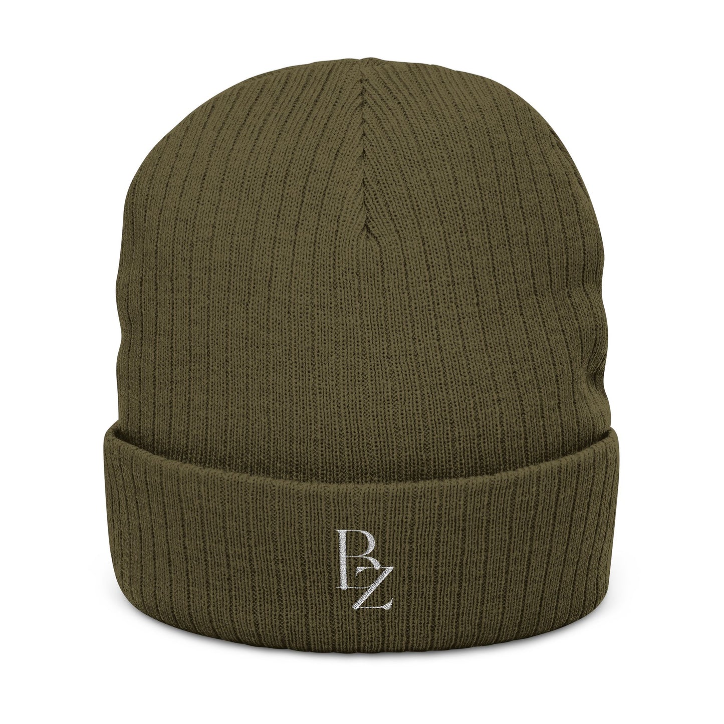 Embroidered Ribbed Beanie — Minimal 'BZ' Logo Knit Hat