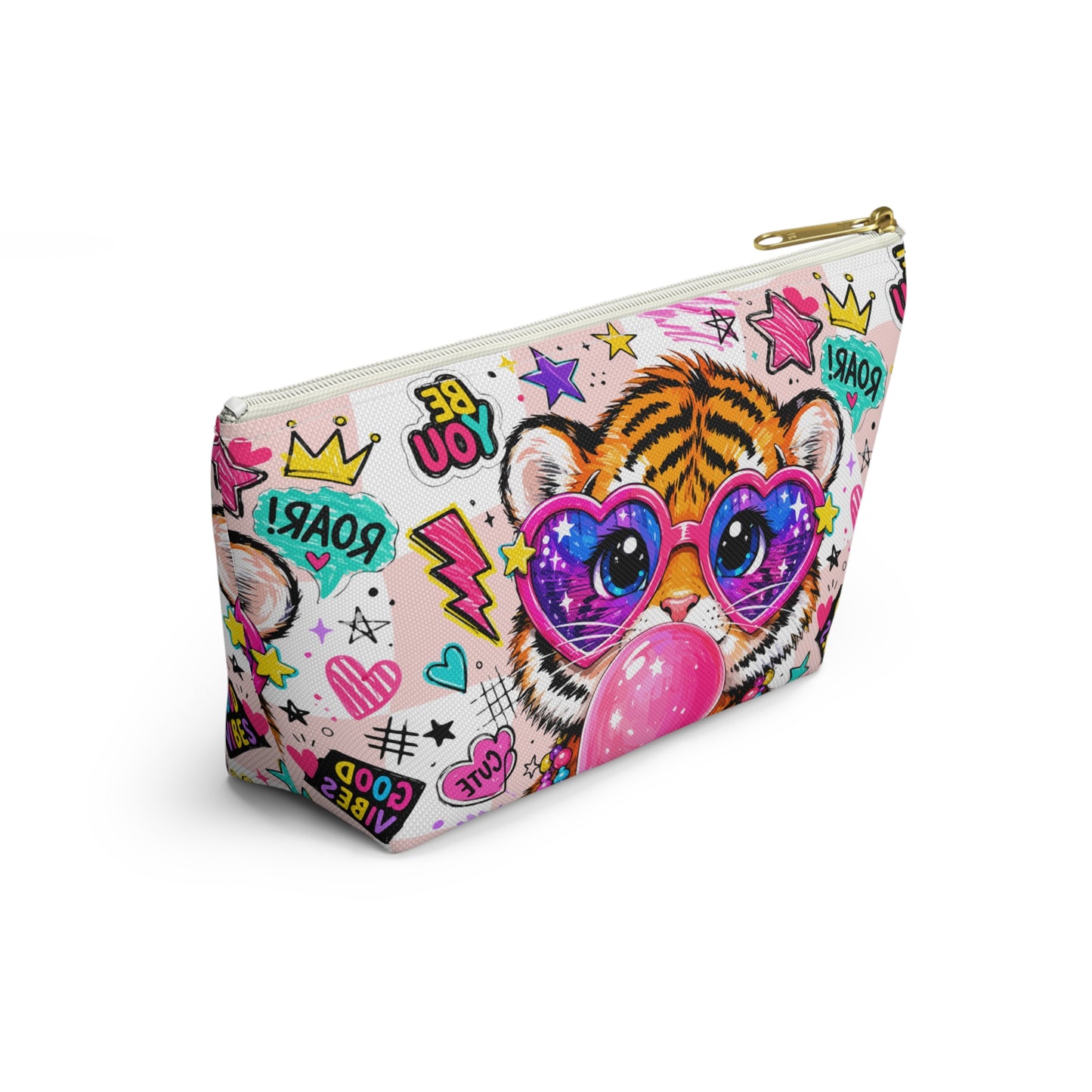 Cute Tiger Bubblegum Accessory Pouch — Heart Sunglasses Cosmetic Bag - kids pencil holder - back to school - Gifts for kids