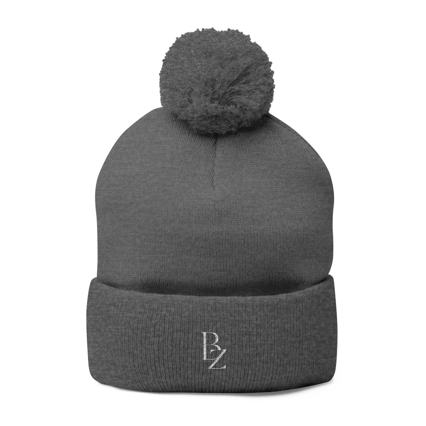 Embroidered Pom-Pom Knit Beanie – Cozy Winter Cap with Monogram Accent