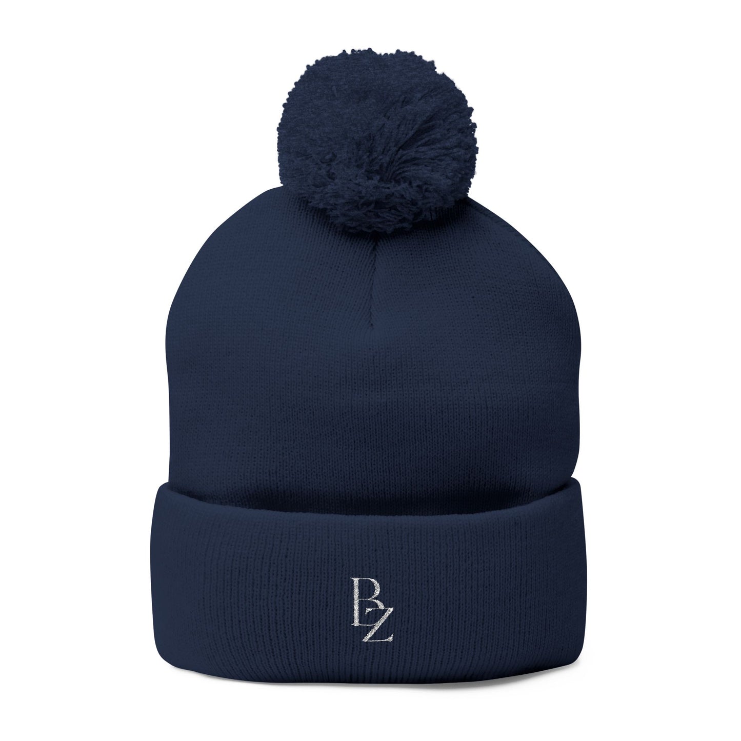 Embroidered Pom-Pom Knit Beanie – Cozy Winter Cap with Monogram Accent