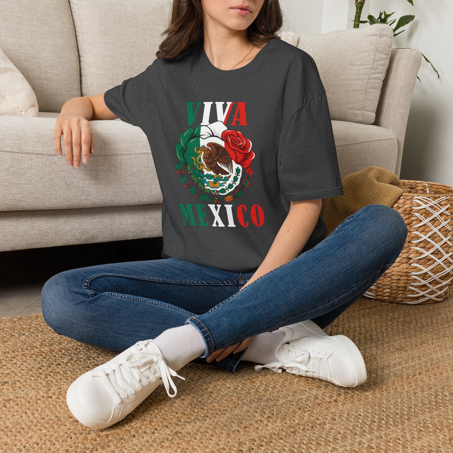 Viva Mexico T-Shirt — Mexican Flag Rose & Eagle Graphic