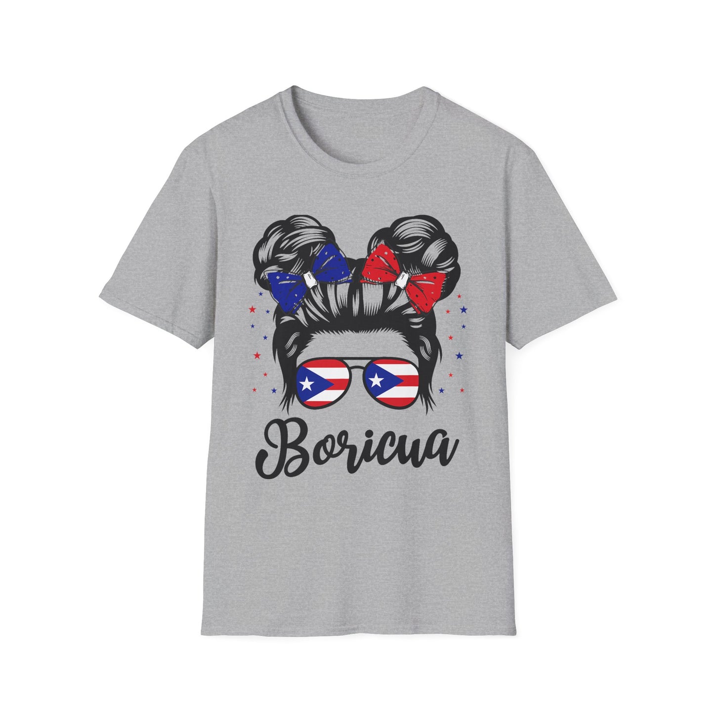 Boricua Messy Bun T-Shirt — Puerto Rican Flag Hair Bows & Sunglasses Pride Tee