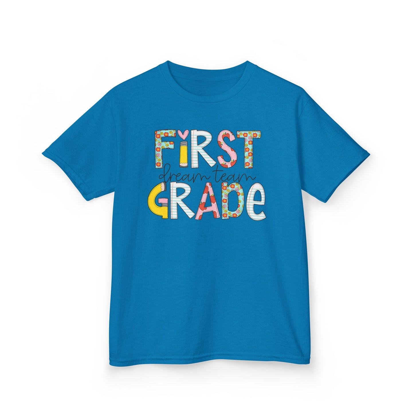 First Grade Kids T-Shirt — "First Grade" Colorful Back-to-School Tee