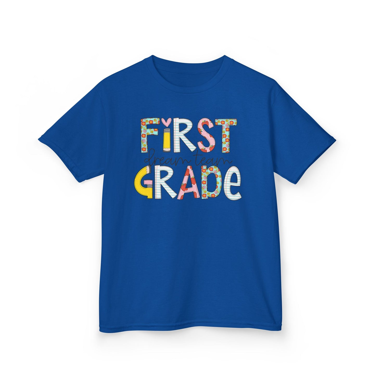 First Grade Kids T-Shirt — "First Grade" Colorful Back-to-School Tee