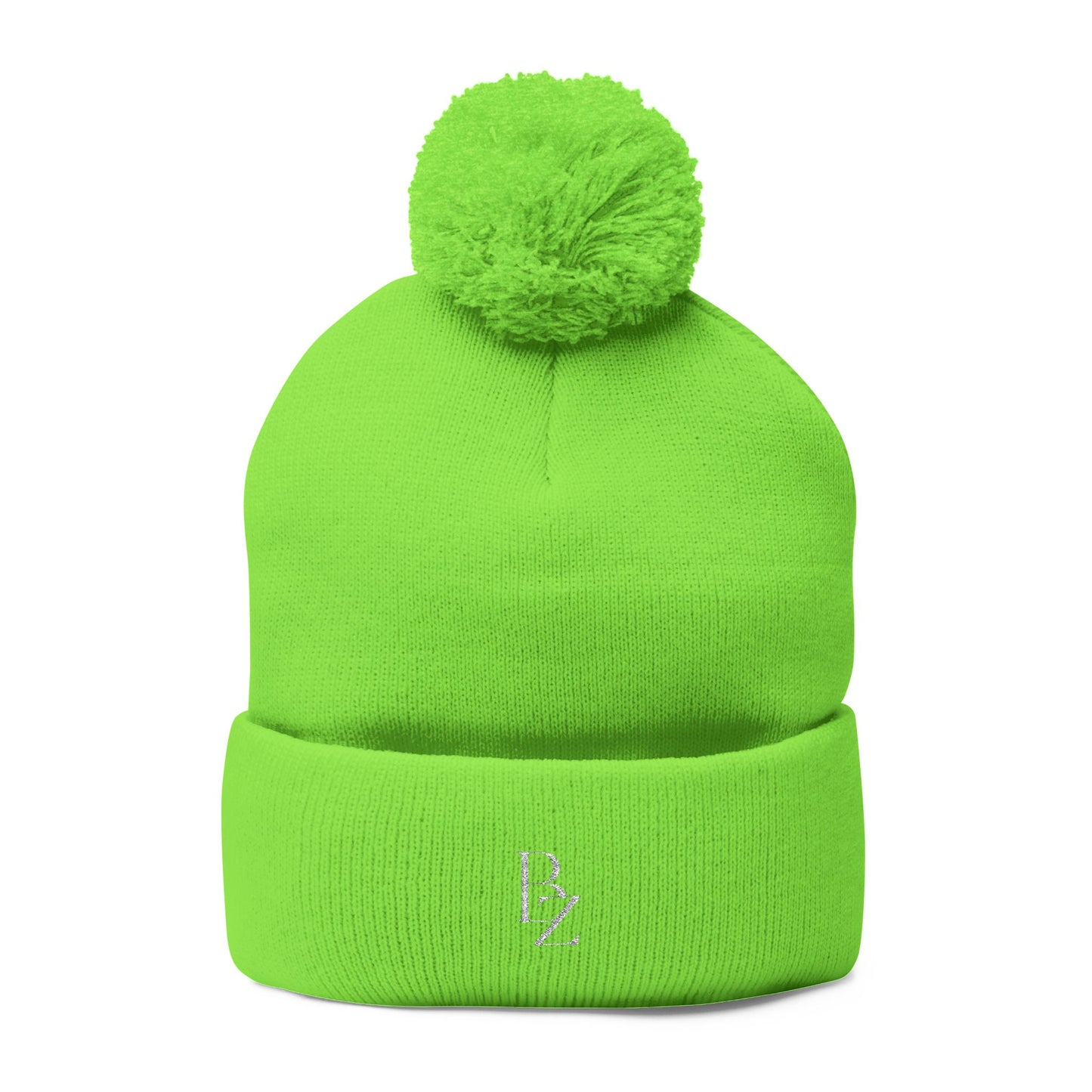Embroidered Pom-Pom Knit Beanie – Cozy Winter Cap with Monogram Accent