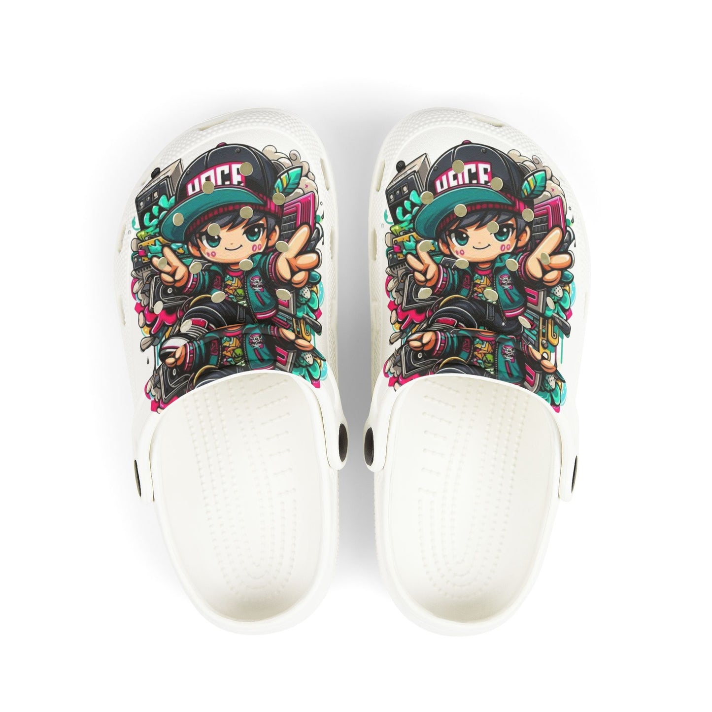Kids Cartoon Gamer EVA Clogs — Colorful All-Over-Print Slip-On Shoes