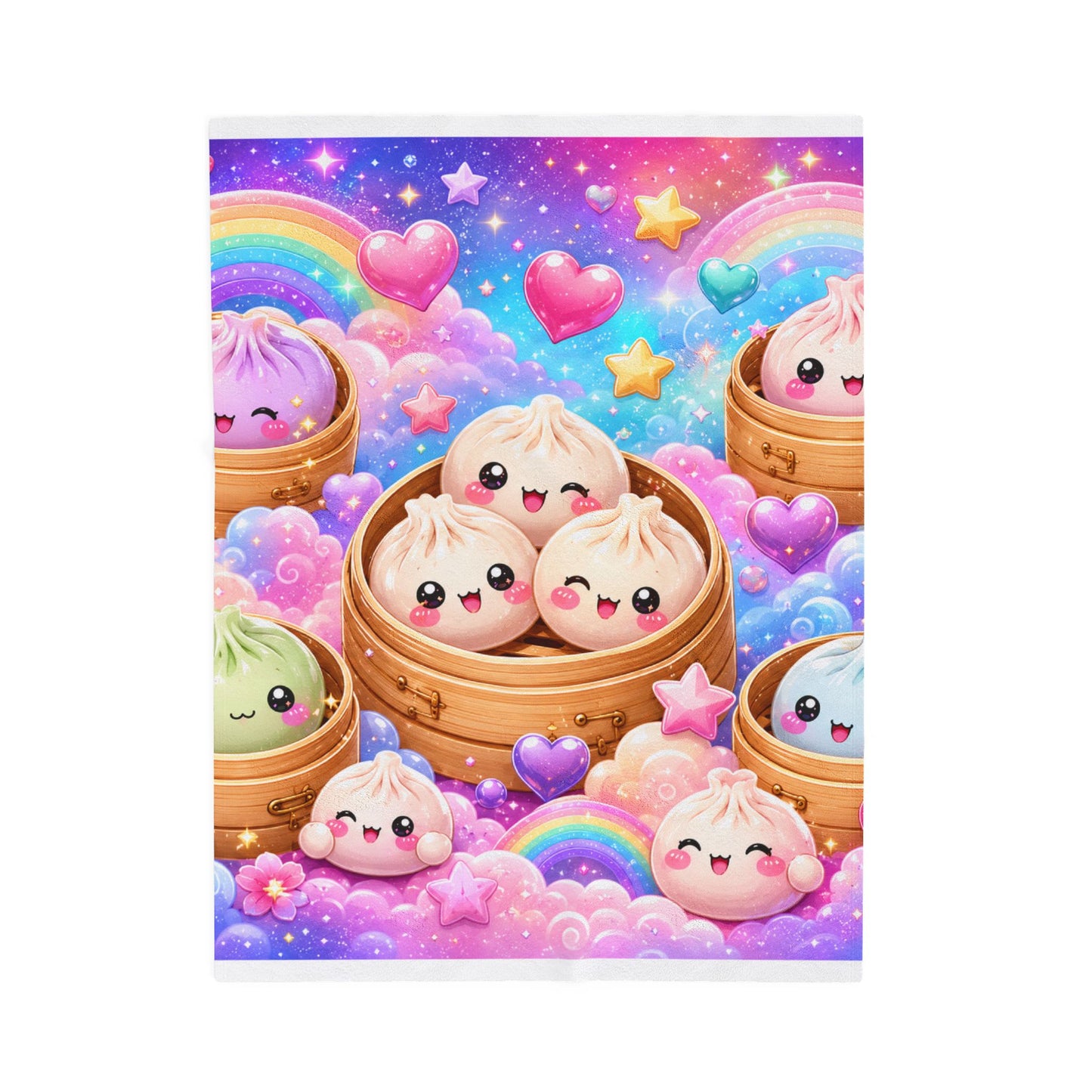 Kawaii Dim Sum Velveteen Plush Blanket — Rainbow Dumpling Throw
