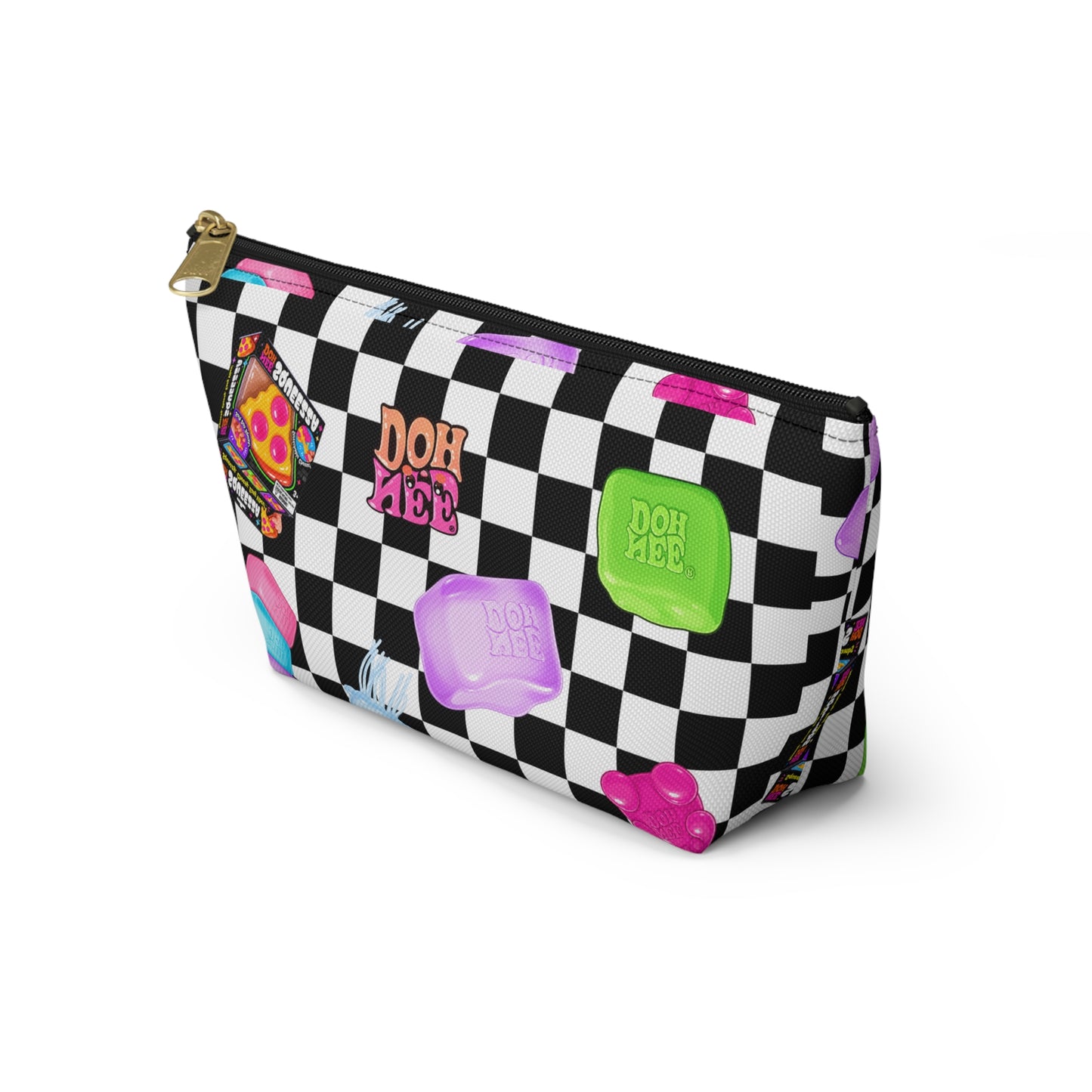 Checkerboard Candy Icons Accessory Pouch — Cute Candy & Snack Print T-Bottom Makeup Bag - kids pencil case -make up holder - travel case - back to school