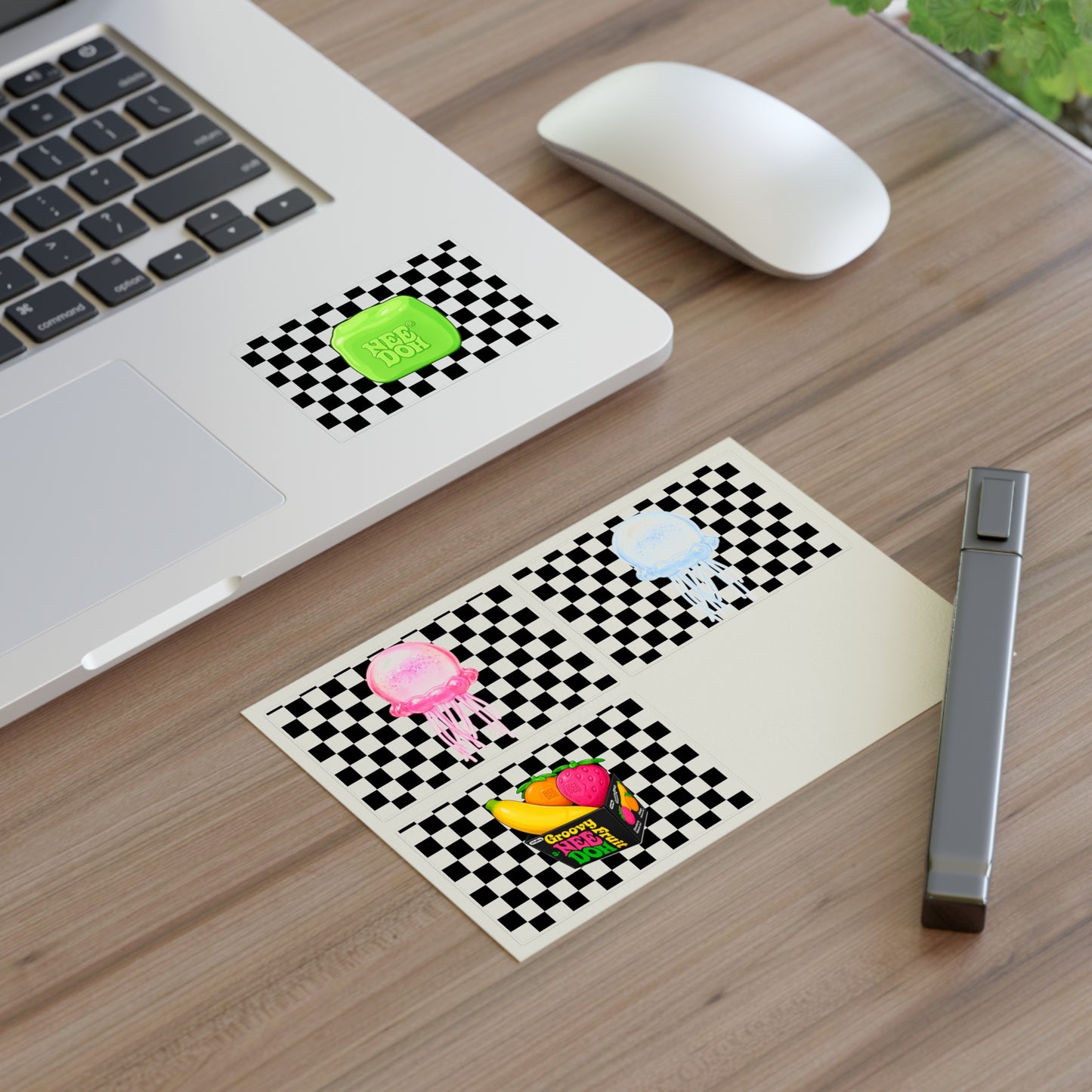 Checkerboard Jellyfish & NeeDoh Sticker Sheet — Retro Cute Decorative Stickers