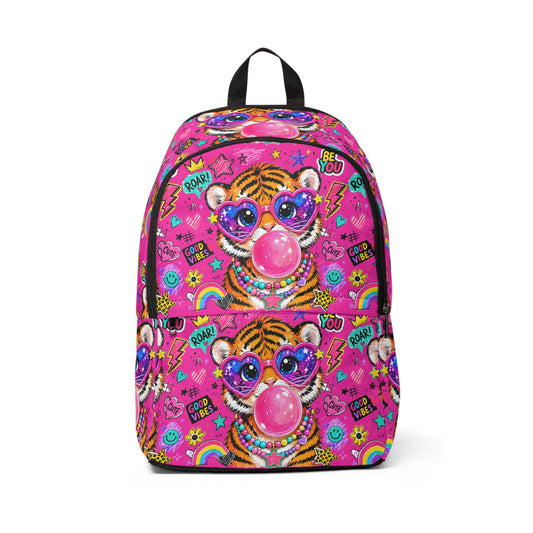 Bubblegum Tiger Kids Backpack — Cute Pink School Bag with Heart Sunglasses & 'Be You' Design