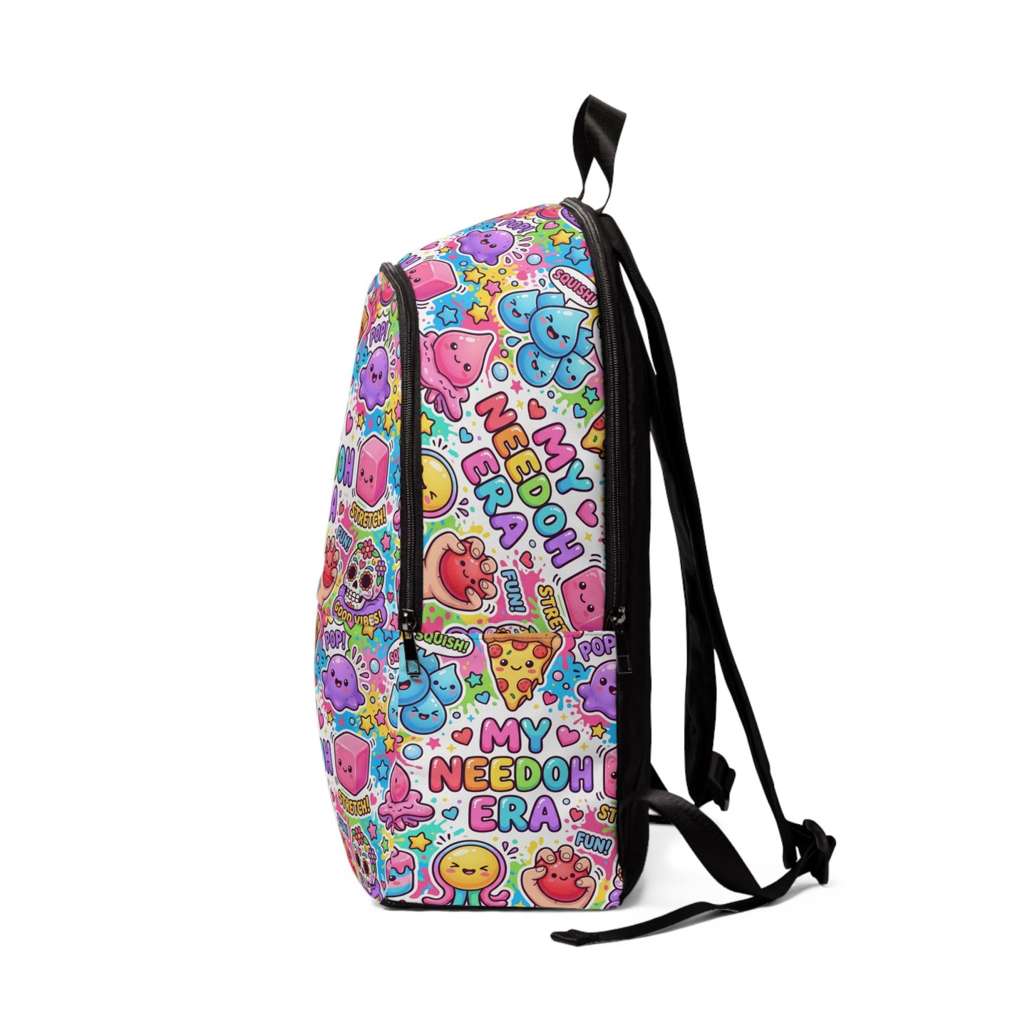 Cute Kawaii "My Needoh Era" Fabric Backpack – Colorful Cartoon Snack Print School Bag