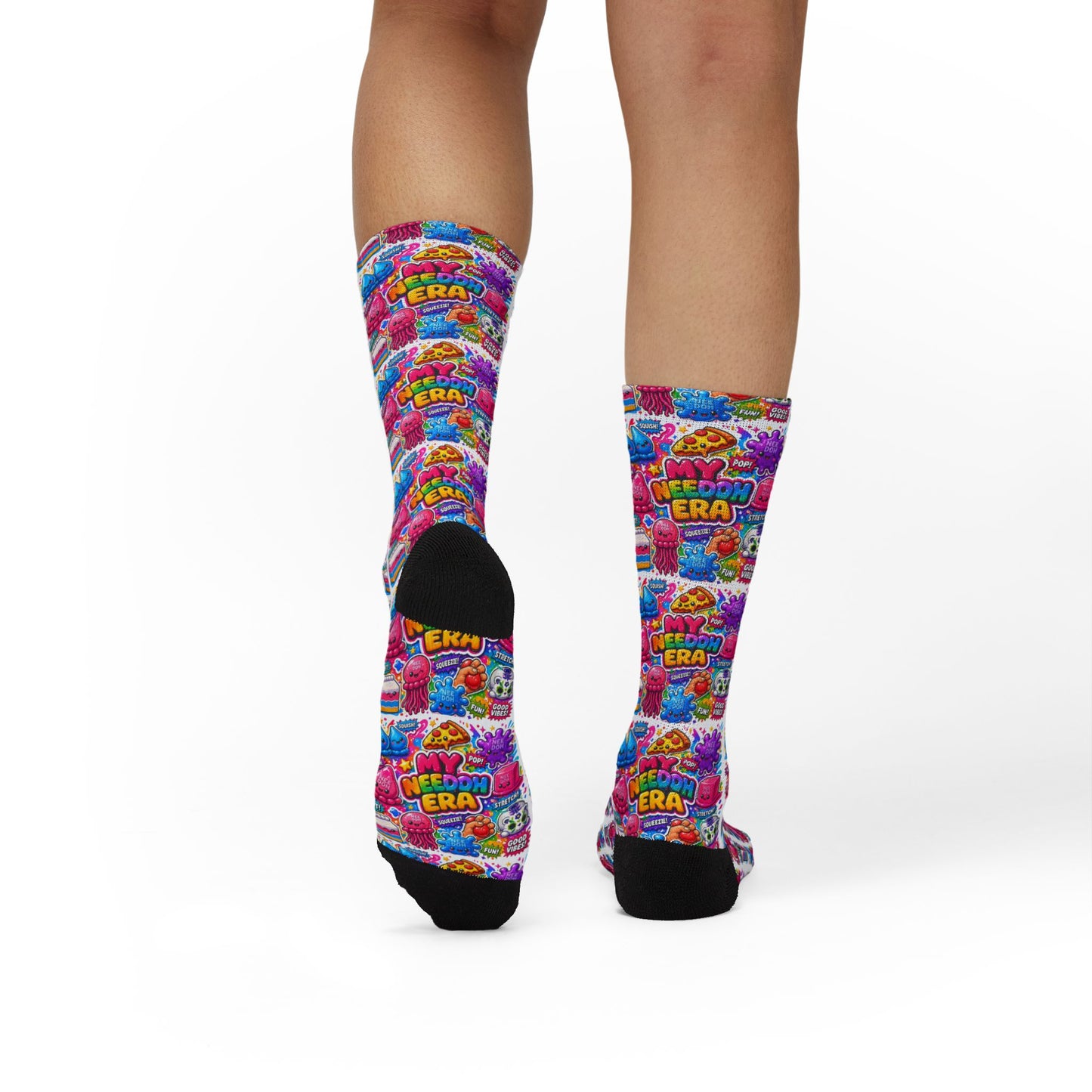 Retro Candy Pop Sublimation Socks — Colorful 90s Neon Pattern Crew Socks